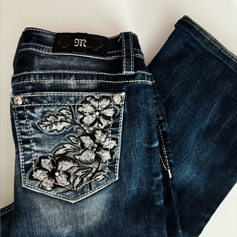 Miss Me Blue Boot Cut Jeans with Embellished Back